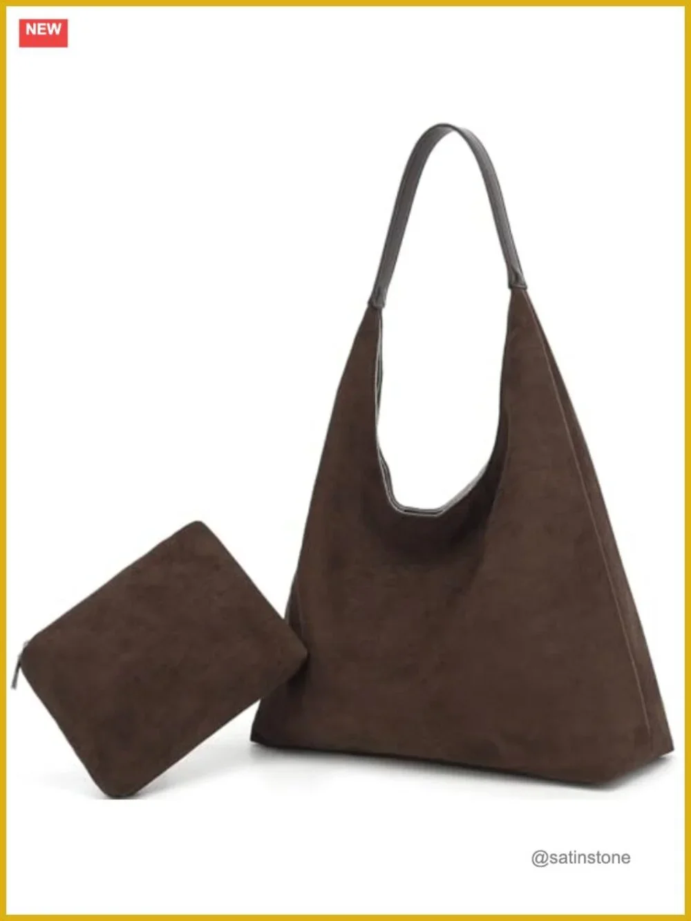 Faux Suede Slouchy Hobo Tote with Removable Pouch for Women